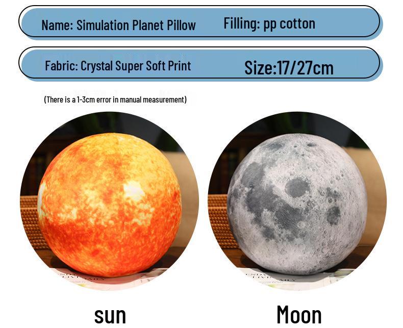 Sun Moon Mars Plush Planet Pillow - Creative Spherical Toy & Photography Prop for Kids