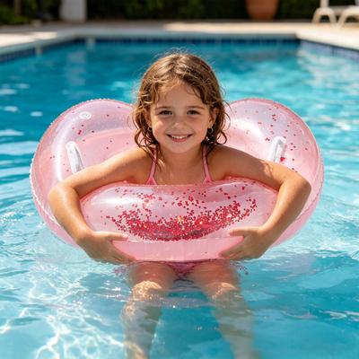 Anel de Natação Yousheng Coração de Amor para Crianças com Alça Anel Inflável de Natação para Bebê de Verão Tubo Flutuador de Piscina de PVC Espessado