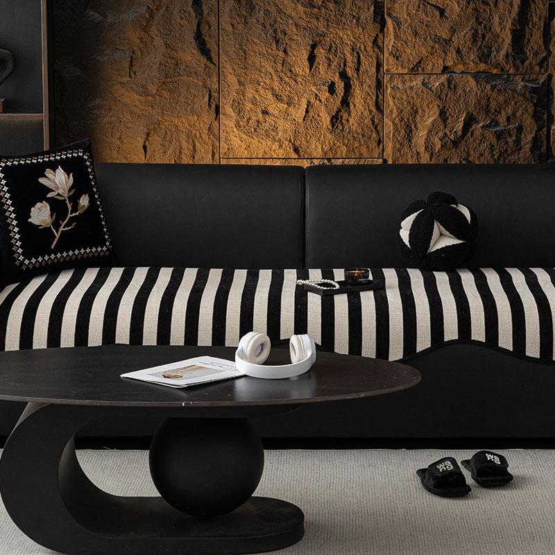 Sofa Kissen Stoff Vier Jahreszeiten Universelles Sitzkissen Rutschfest Schwarz Weiß Einfache Streifen Hochwertige Leder Sofa Abdeckung Bezug