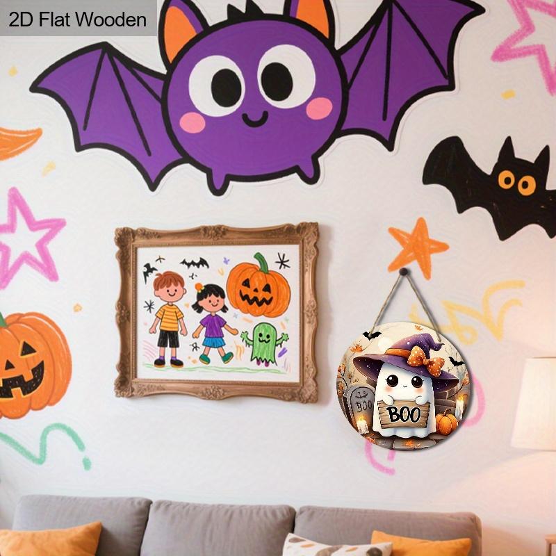 Halloween Wooden Sign with Adorable Ghost Pattern - Charming BOO Figurine Ornaments - Ideal for Front Door, Wall, Room Decor