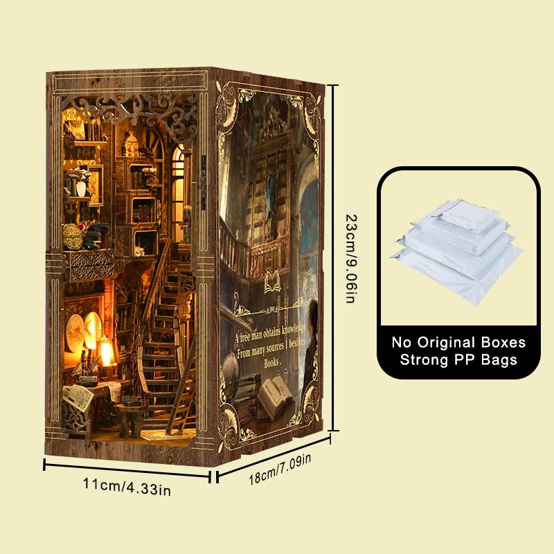 DIY Wooden Book Nook Insert Kit Doll Houses Building Toys Bookends Bookshelf Decor DollHouses Toys For Kids Xmas Gifts