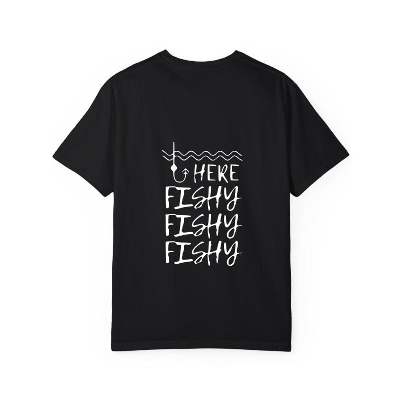 Crew Neck T Shirt White Here Fishy Fishy Fishy Fishing Hook and Waves Graphic Print Casual Summer Wear