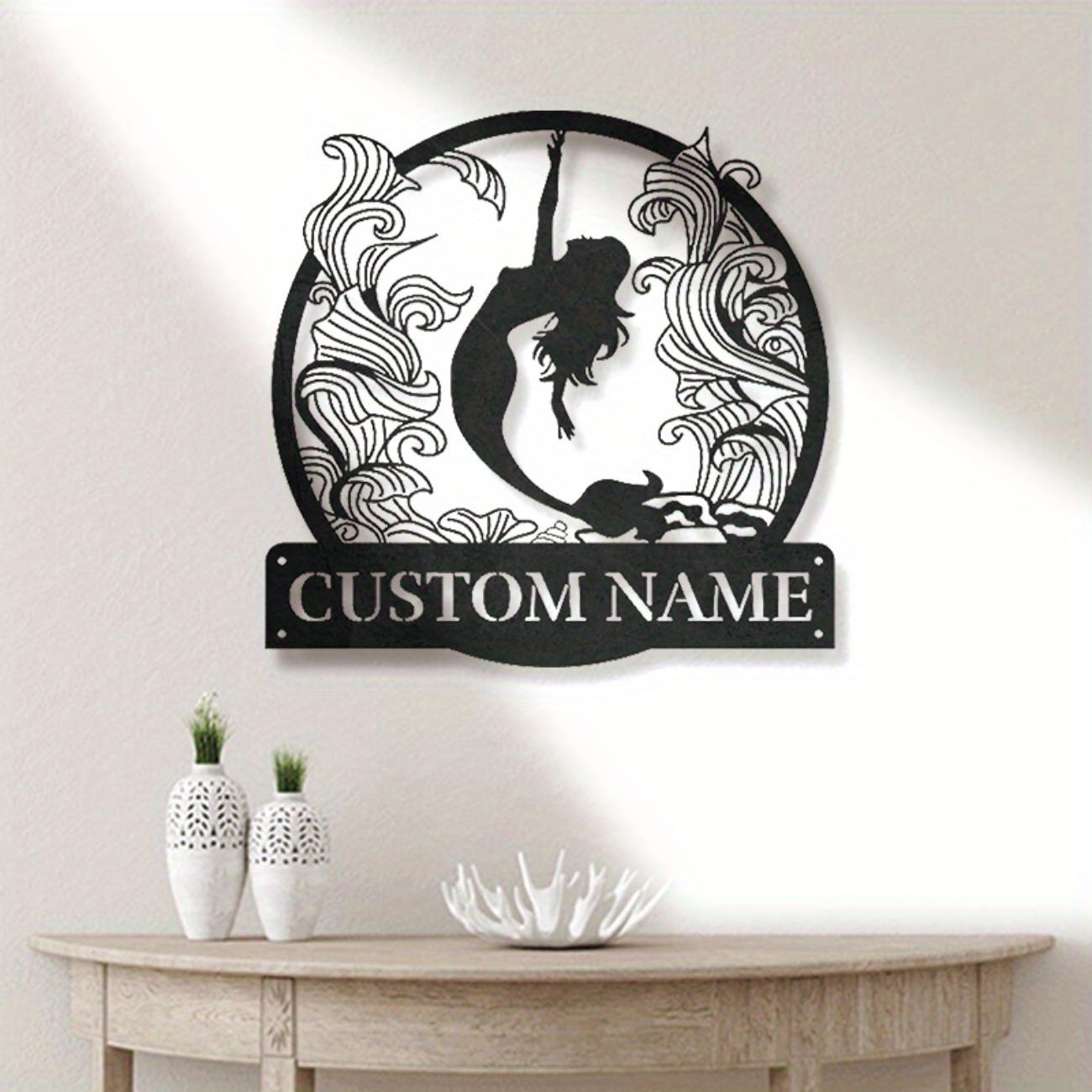 

1pc Mermaid Metal Wall Art Custom Name Sign Farmhouse Decor S чёрный