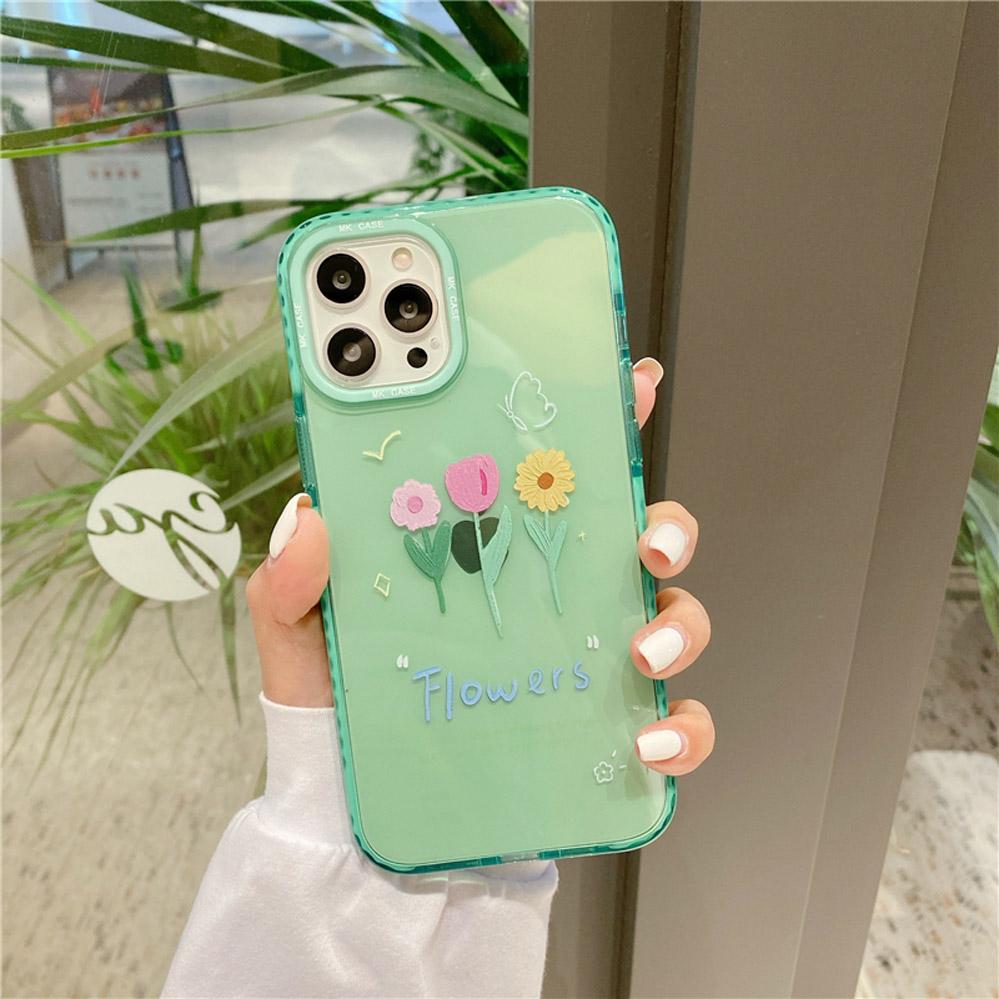 Buy Mint Color Flower And Melted Ice Cream Pattern Back Phone Case For Iphone 12 11 Pro 8 7 X Xs Xr Silicone Tpu Transparent Phone Cover Case For Iphone At Affordable
