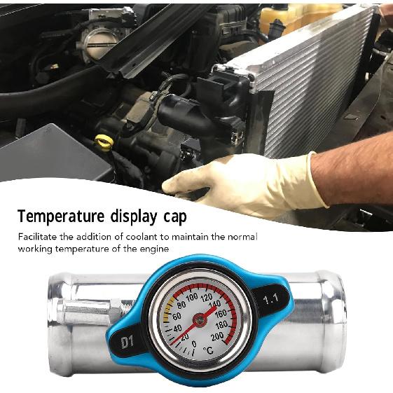 in Line Radiator Hose Filler Neck , Radiator Coolant Filler, Radiator with T Branch Water Pipe Kit, 38mm 1‑1/2in OD with Temp Display T6061