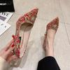 Hochzeitsschuhe Brautjungfer Hochzeitsschuhe Damen Neue Flache Mund Damen High Heels Strass Damen Stiletto Schuhe Nietennetz Rot 16