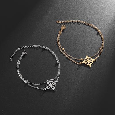 Irisches Wicca-Hexenknoten-Armband, Edelstahl, keltischer Knoten, doppellagig, verstellbares Armband, Damenmode, Glücksschmuck, Geschenk