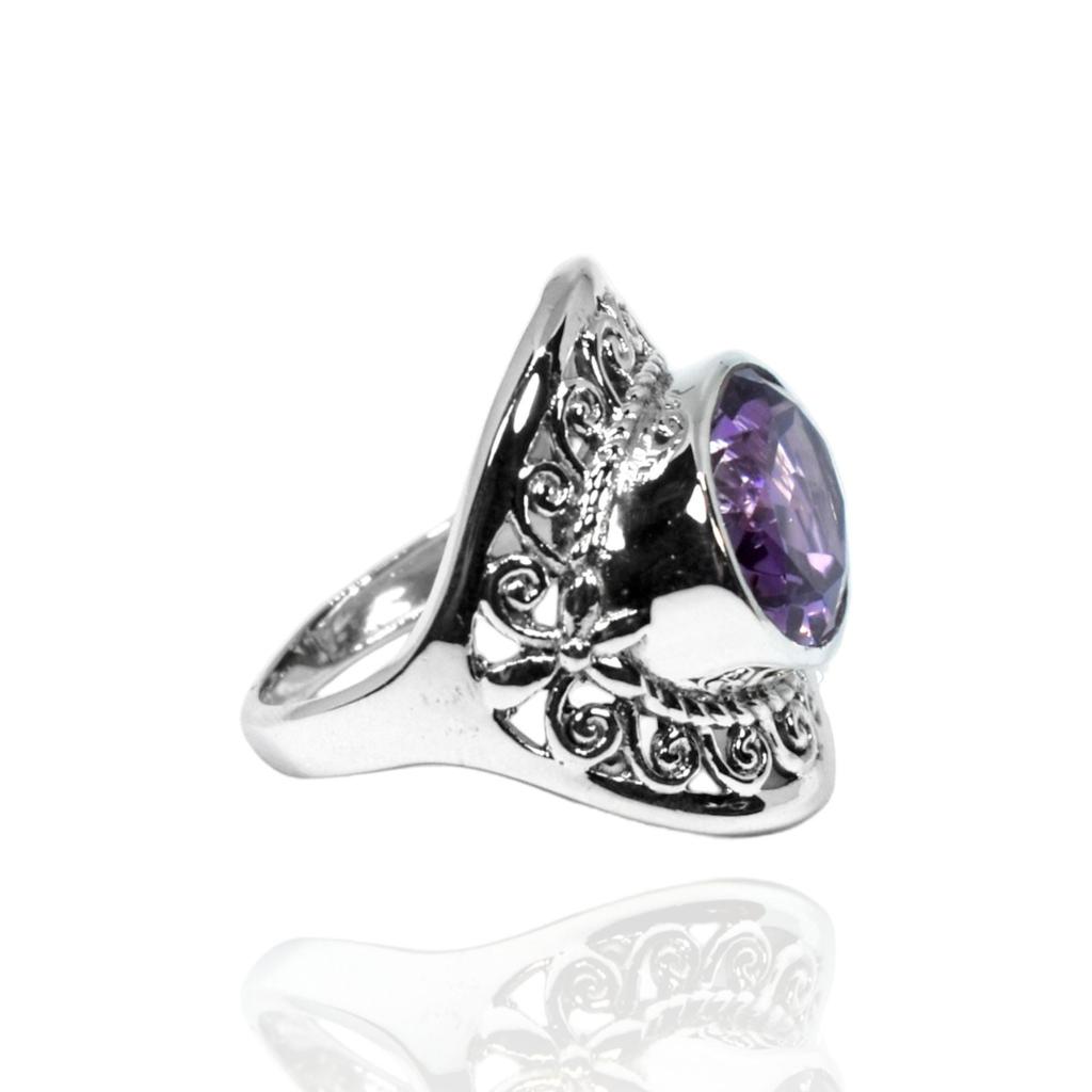 Natural Amethyst Ring, 925 Sterling Silver Jewelry, Gift for Mother, Vintage Inspire Jewelry