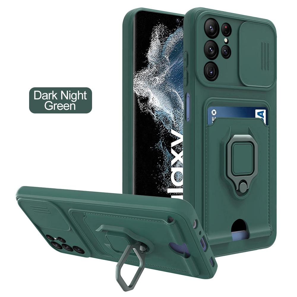 Slide Camera Ring Holder Case For Samsung S25 S24 S23 S22 Ultra Plus S20FE A23 A33 A53 A73 A52 A72 A51 A71 A31 Silicone Card Bag
