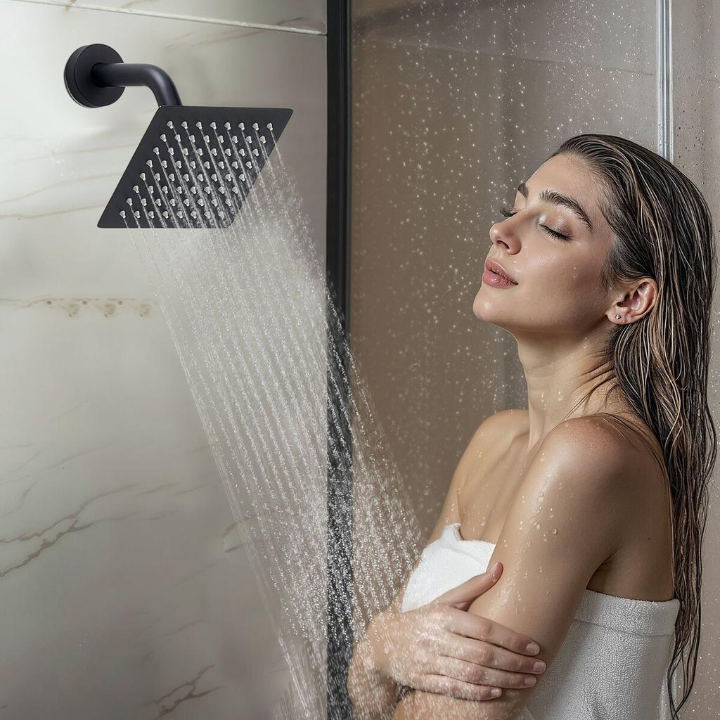 Shower Faucet Set, 305 mm Ceiling Mount Rainfall Shower System with 152 mm Wall Mount Head and 4 in 1 Handheld Spray, Rotatable 3-Function Dual Rain