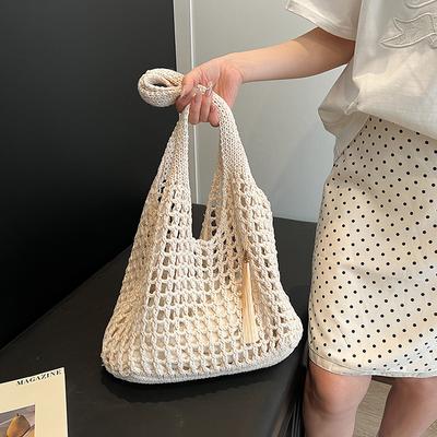 Lazy Beach Woven Bag for Women's Summer New Hollow Knitted Bag, Large Capacity Commuting Shoulder Tote Bag