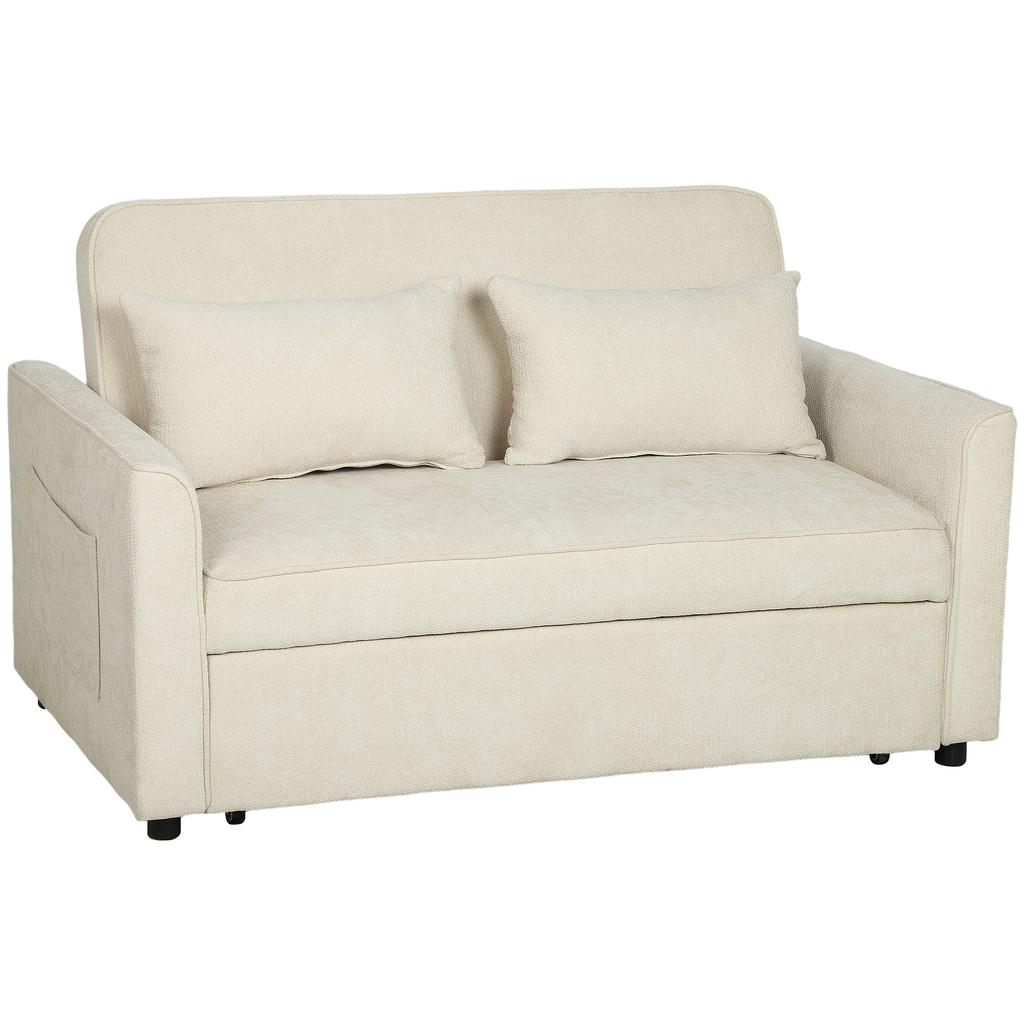 Convertible Sofa, 2-Seater, 3-in-1 Chenille Click-Clack Bed, 142 cm, 2 Pillows, Beige