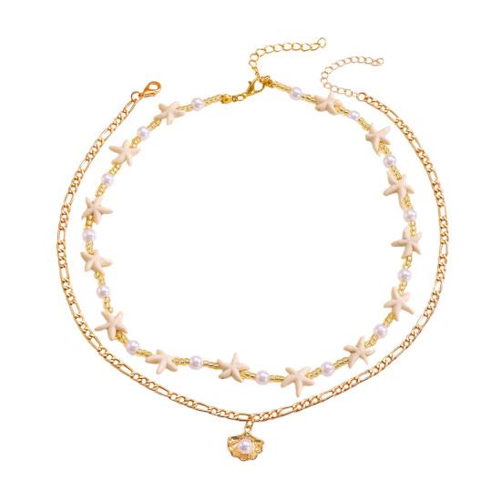 Colar Estrela-do-Mar Bohemia Pérola Falsa Leve Hipoalergênico Feminino Pingente de Concha Corrente Dourada Colar Joia de Pescoço Praia Oceânica