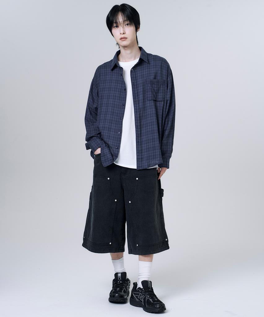 Mubeun Vintage Grunge Check Shirt Navy