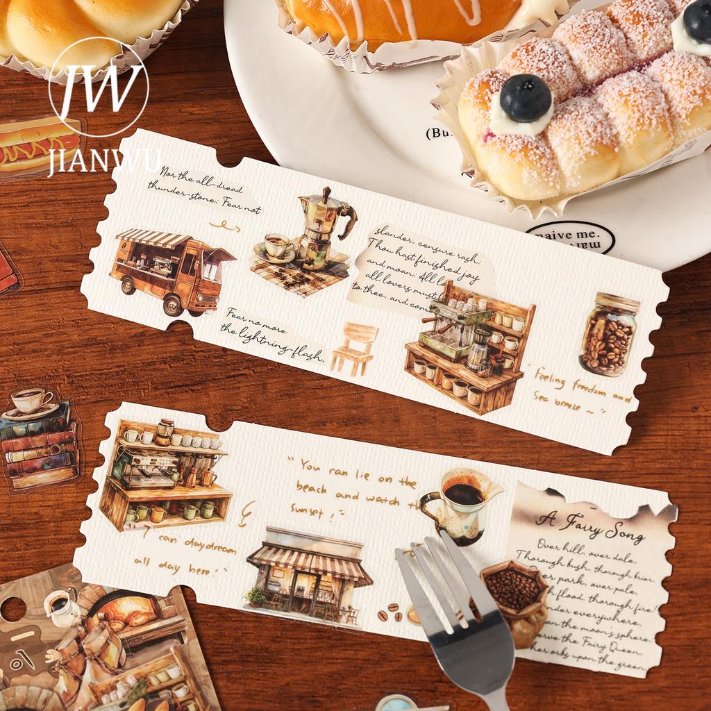 JIANWU Food Research Society Series Vintage Cake Coffee Landscape Material Collage PET Sticker Creative DIY Journal Stationery