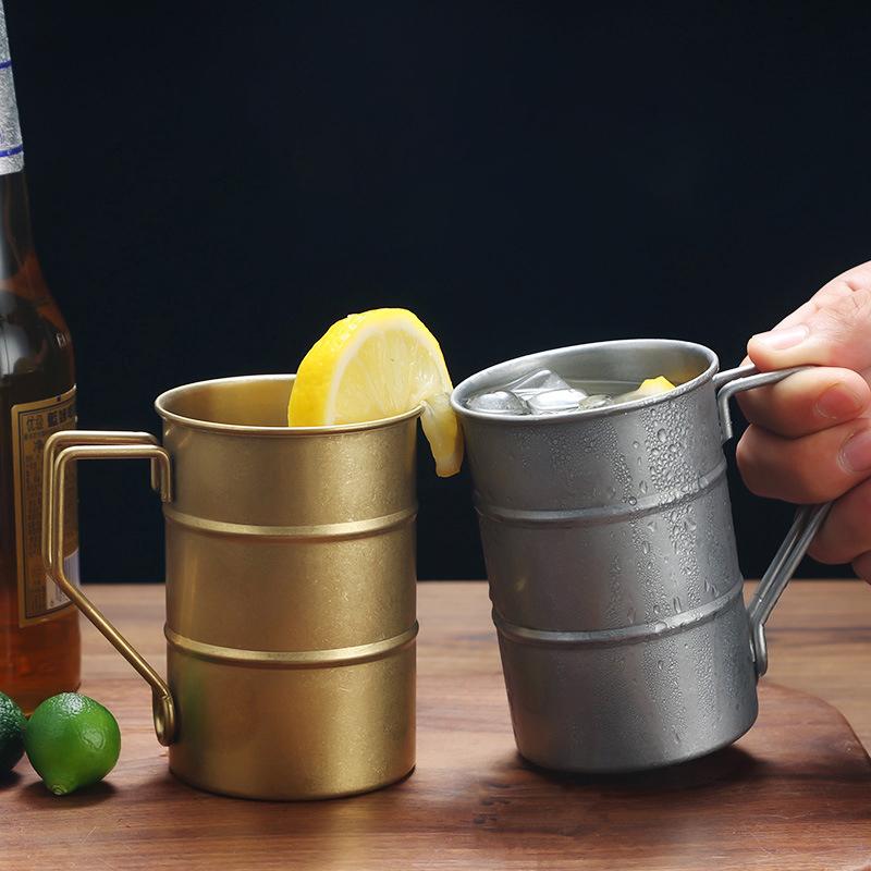 1Pc Retro Old Coffee Water Cup Industrial Style Oil Barrel Mug Outdoor Camping Picnic Beer Mug Drinking Utensils Stainless Stee
