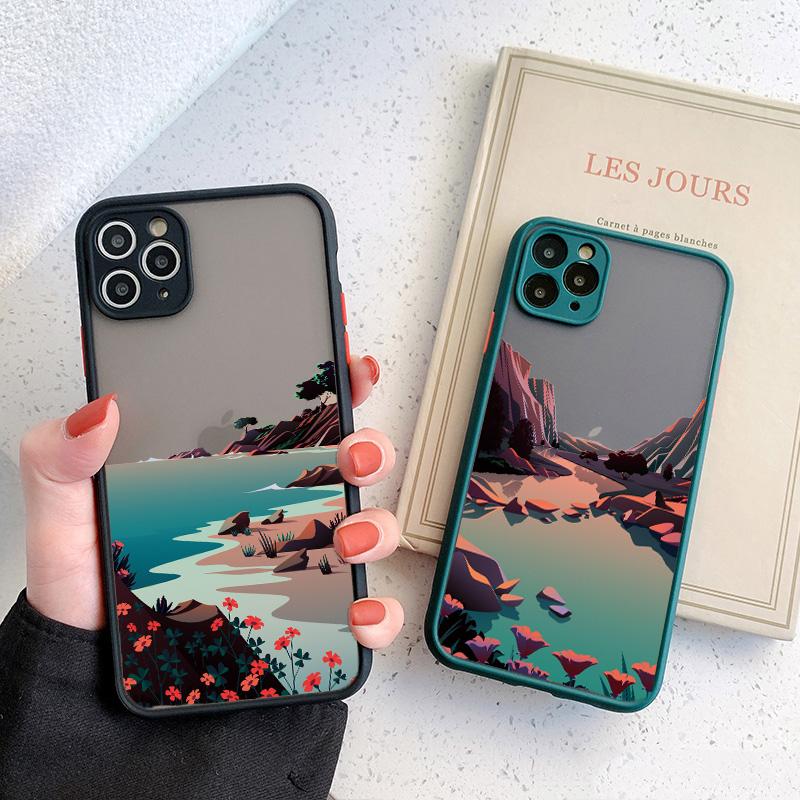 Painted Landscape Phone Case For iPhone 15 12 11 13 14 Pro Max X Xs MAX XR 6s 7 8 Plus SE2 Camera Protection Candy Color Cover