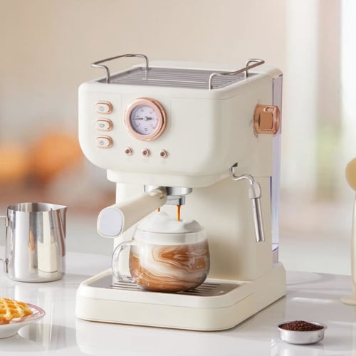 Bxzzuis Small 110V Espresso Machine for Home Use, Semi-Automatic Coffee Machine, Retro Mini All-in-One Coffee Machine with 20 Bar Pressure, One-Button