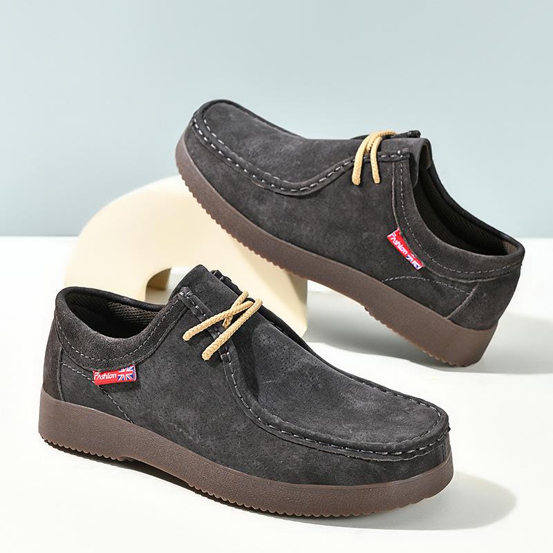 Fashion Men Casual Shoes Suede Leather Work Shoes Male Lace-up Flats Sneakers Platform British Business Party Dress Shoes 38-45