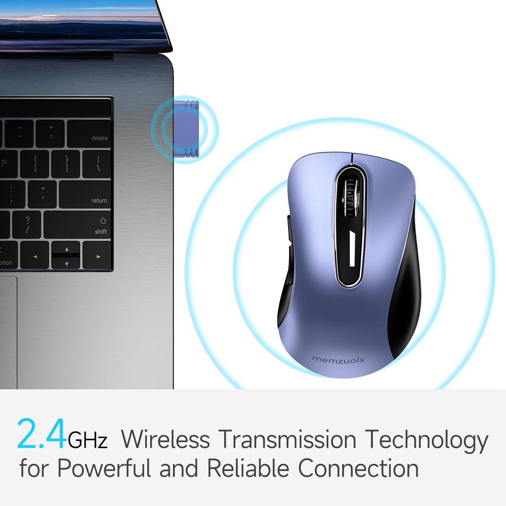 Memzuoix Wireless Optical Cordless with USB Portable for and MacBooks 2.4G Mouse, 1200DPI, Receiver, 5-Button Laptops, PCs, Desktops, (Navy Blue)