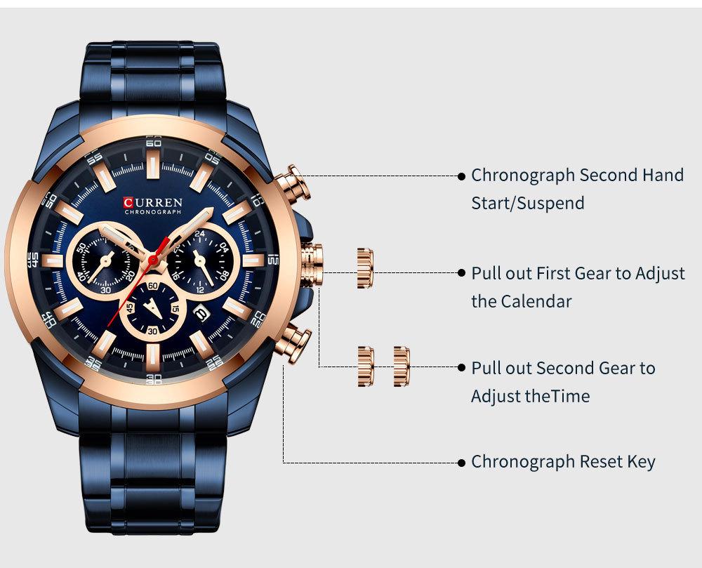 Curren 8361 Waterproof Quartz Men's Multi-Function Watch with Six-Hand Calendar