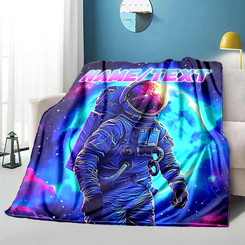 1PC Custom Name Space Astronaut Journey flannel blanket versatile,all-season throw suitable for the living room,bedroom,camping,travel,and gift