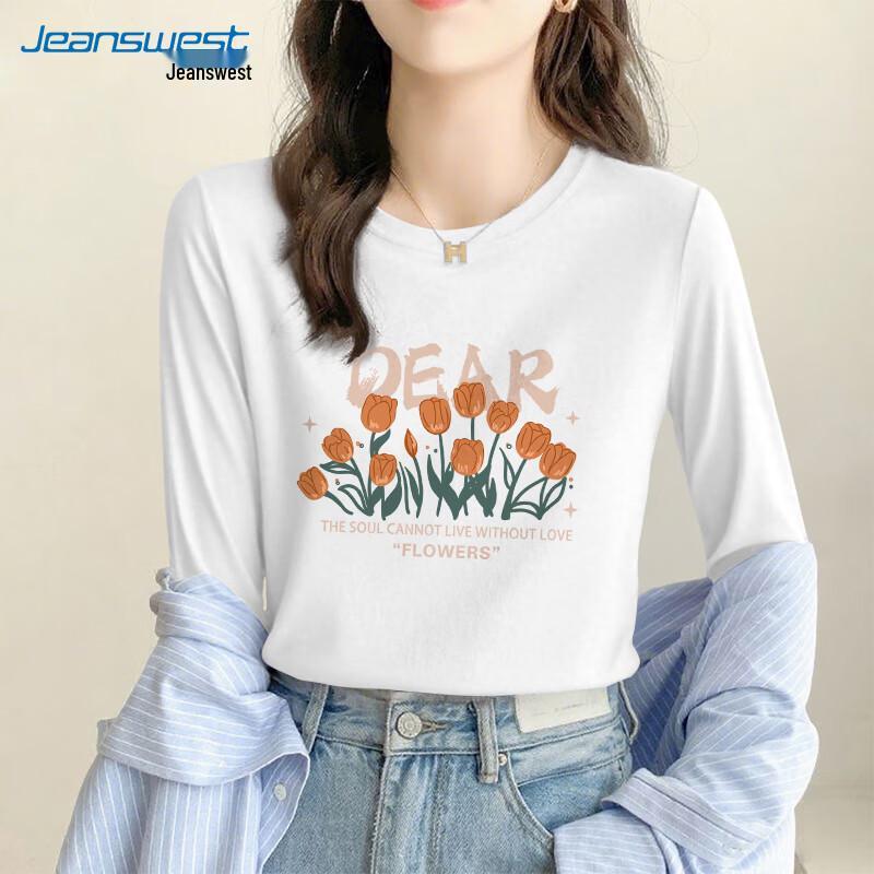 Jeanswest Women's Loose Fit Round Neck Long-Sleeve T-Shirt with Tulip Print