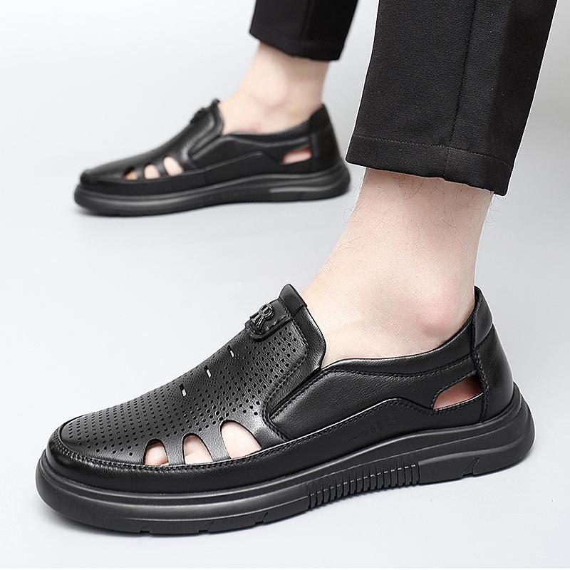 Summer New Thick Sole Business Sandals Driving Breathable Commute Shoes Fashion High-quality Breathable Genuine Leather Sandals