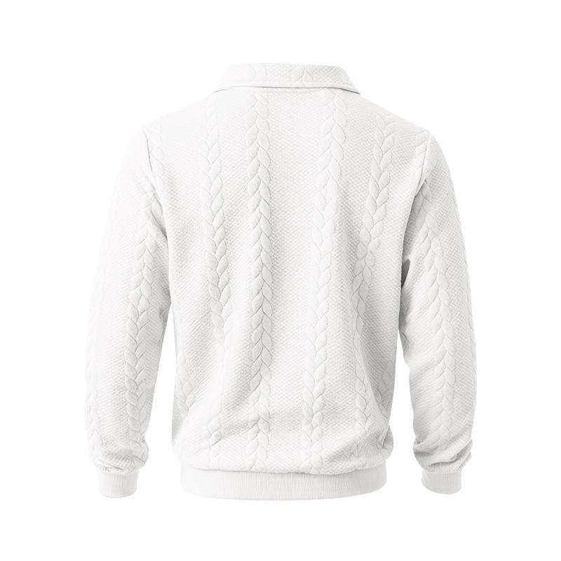 TikTok Men's Jacquard Polo Shirt: Casual Loose-Fit Hoodie with Lapel and Long Sleeves