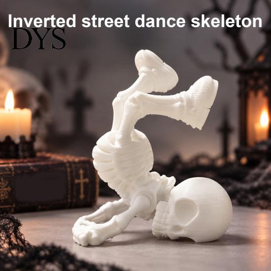PLA Plastic Skeleton Break Dancing Figurine, 3D Printed Posable Articulated Skull Statue, Unique Desk Accessories Funny Handstand Decor, Novelty