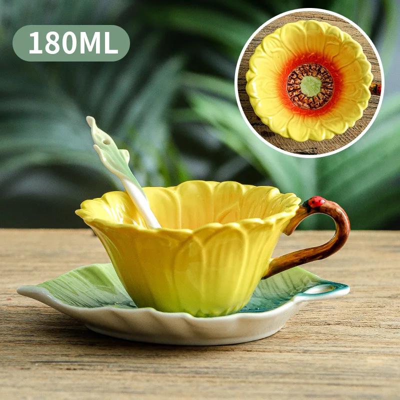 Creative Flower Mug European Couple Afternoon Tea Coffee Cup Saucer Set Home Office Ceramic Tea Cup Drinking Set Wedding Gift