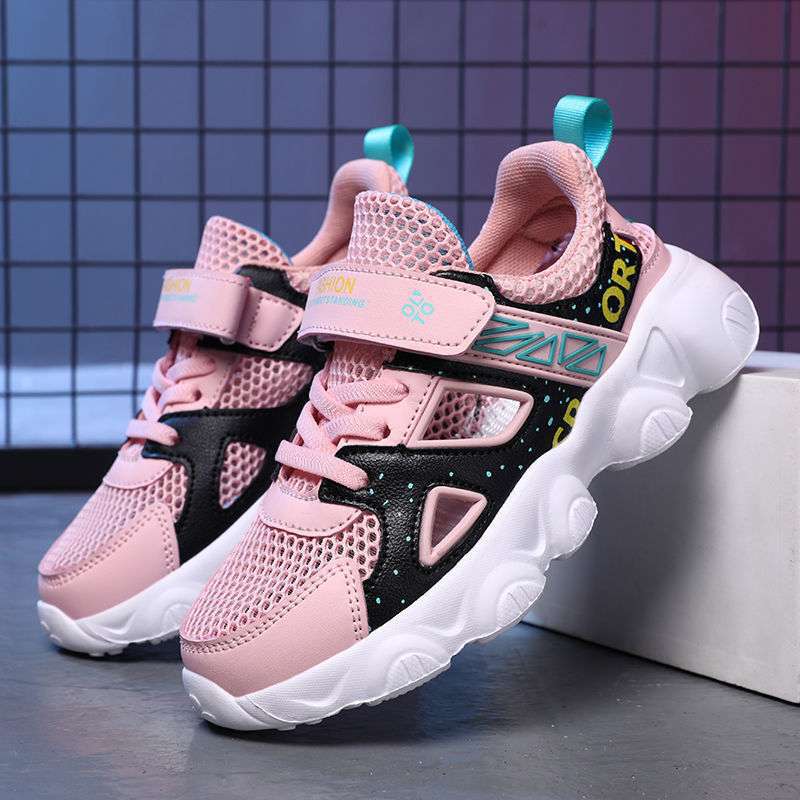 Girls shoes sandals 2025 new boys and girls running shoes summer hollow single mesh breathable boys and children's sports shoes