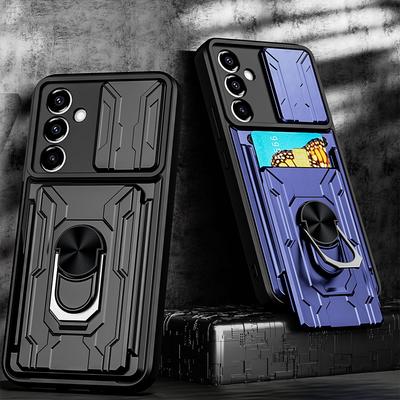 Slide Lens Camera Shockproof Armor Case for Samsung A54 A24 A14 A13 A04S A73 A52 A51 A71 M53 M62 M52 Card Slot Wallet Ring Stand Holder Hard Cover