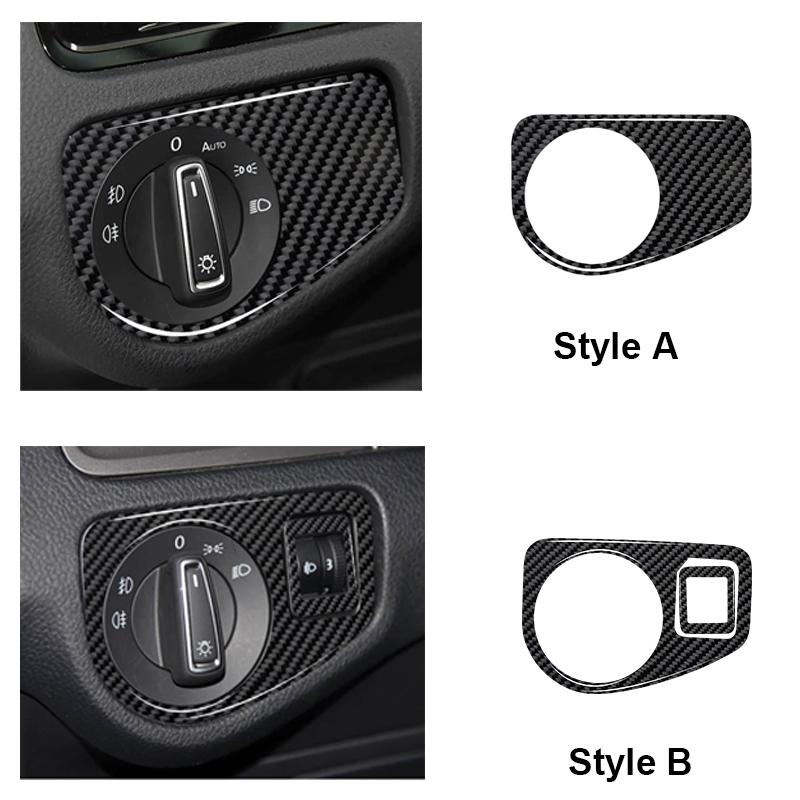 Real Carbon Fiber Car Headlight Switch Panel Decoration Frame Sticker For Volkswagen Golf 7 2014-2019 Car Interior Accessories