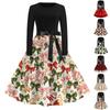 Women's Vintage Christmas Print Long Sleeve Round Neck Party Dress for Holiday Parties