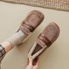 Casual Lambswool Flats Women Flock Upper Shoes Winter Wide Square Toe Loafers Fur Mocasines Mujer Cotton Lined Sheep Furry Boots