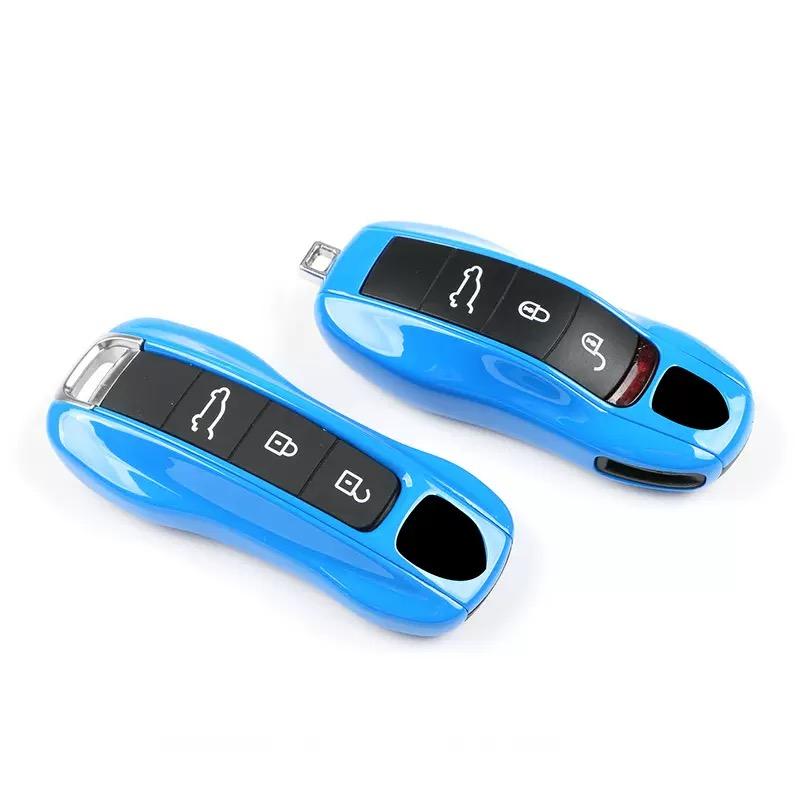 Car Key Cover Shark Blue For Porsche Panamera Boxster Macan Cayenne Taycan 911 718  Cayman  I
