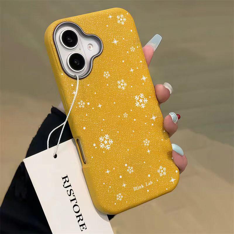Leather Texture Snowflake Case for Apple iPhone 15 Pro Max, 16, 14 Pro, and 13 iPhone 15 Plus