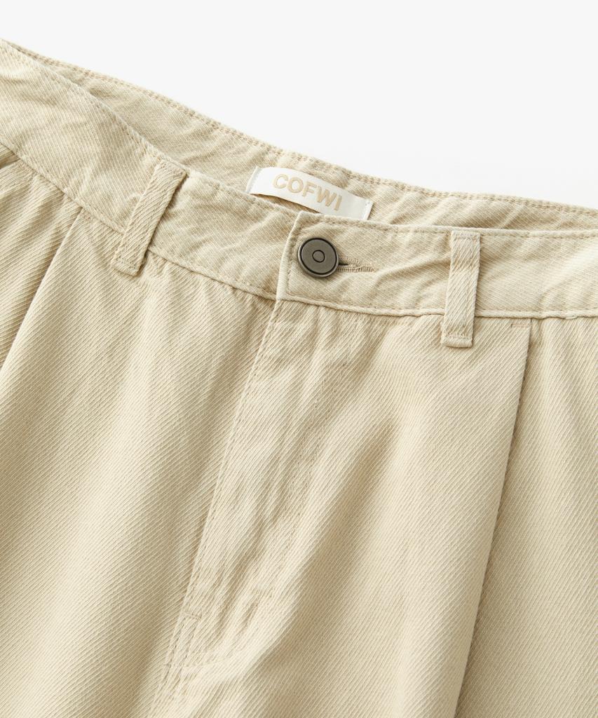 COFWI Wide One-Pleat Cotton Pocket Pants Beige