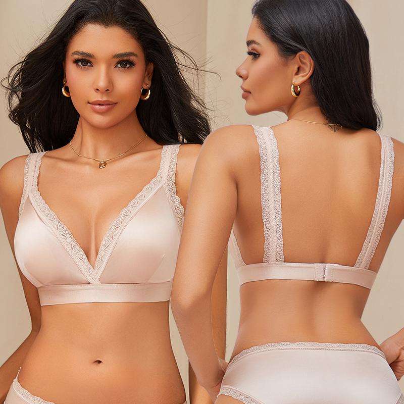 FINETOO 1Pcs Silk Lace Wireless French Triangle Cup Bralette Underwear Set Knitted Velvet Romantc Summer Thin Style Home Clothes