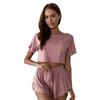 2026 Summer Women Pullover Pajama Set, Thin Round Neck Three-Quarter Sleeve Shorts Breathable Loungewear for Spring Summer Autumn Home Wear