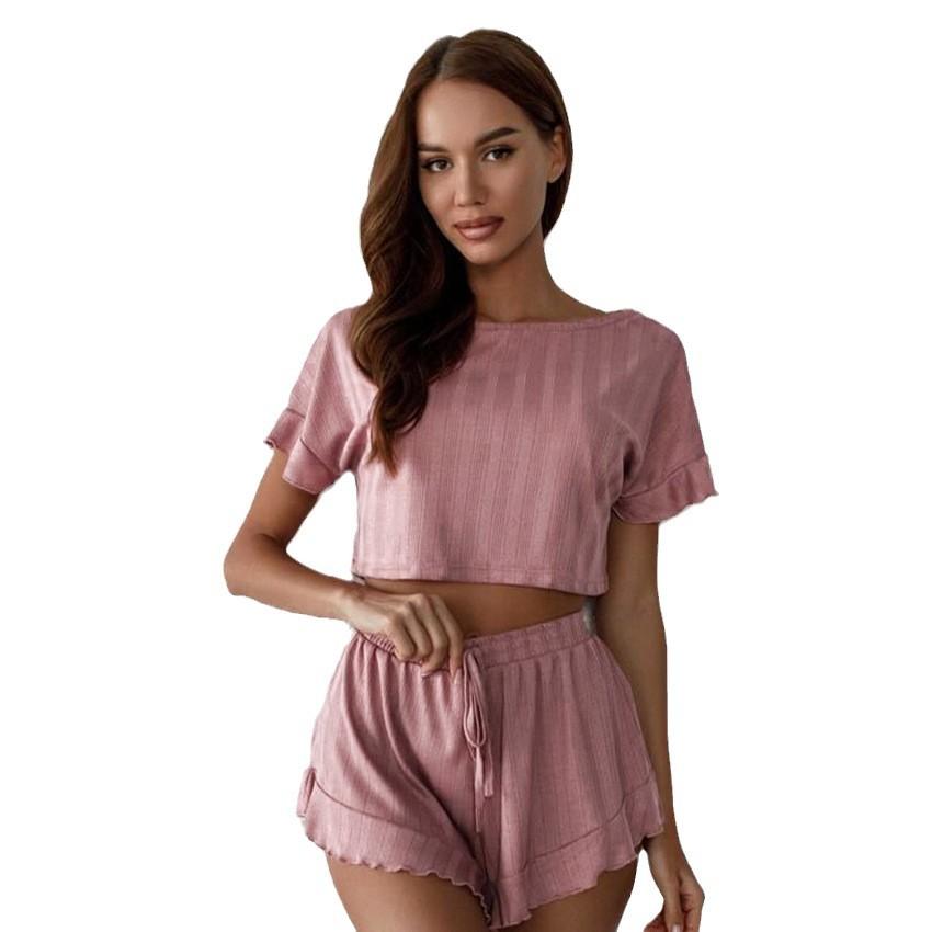 2026 Summer Women Pullover Pajama Set, Thin Round Neck Three-Quarter Sleeve Shorts Breathable Loungewear for Spring Summer Autumn Home Wear