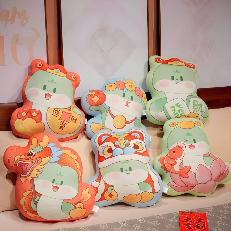 Double Printed Cartoon Face Year Of The Snake Throw Pillow Mascot Toy Cushion