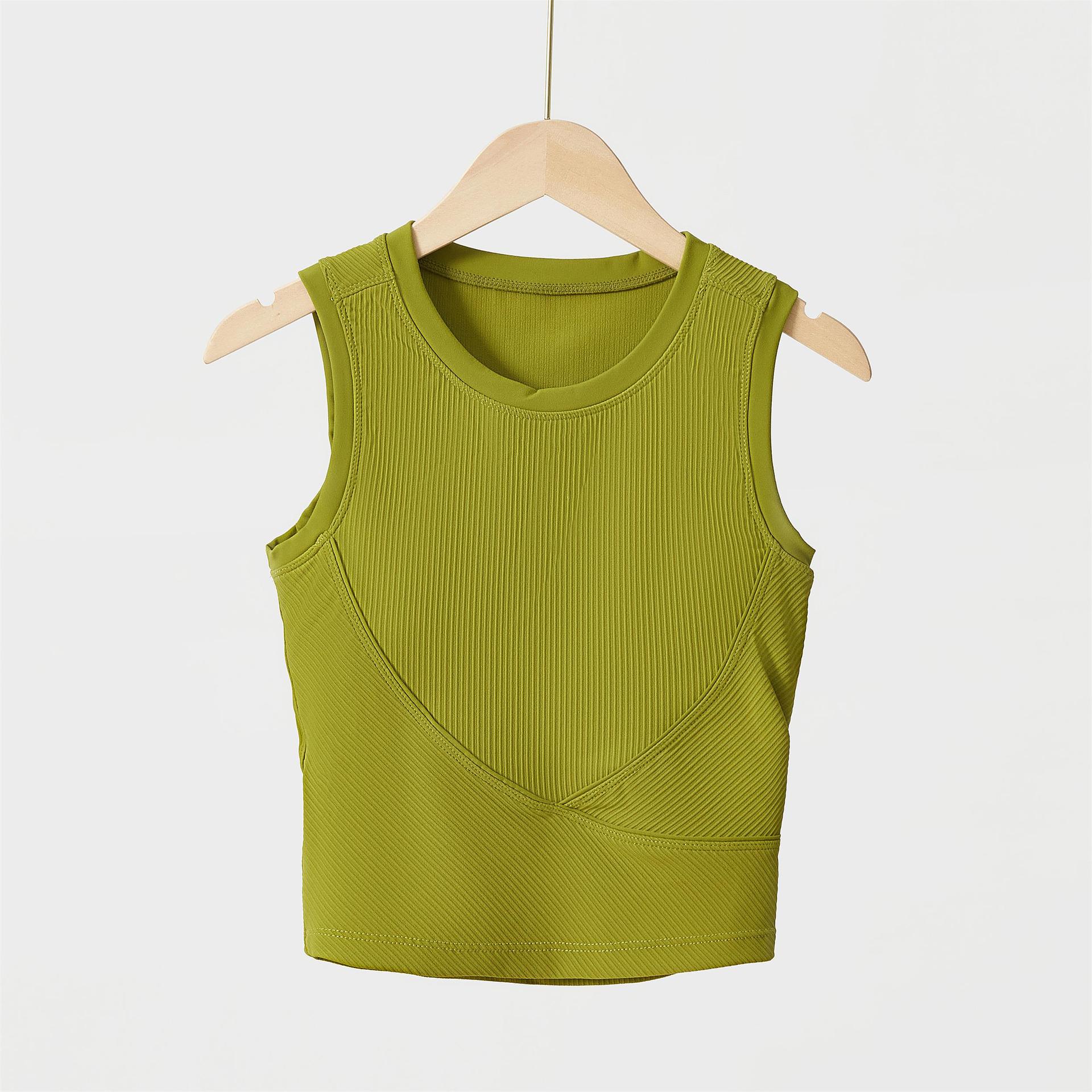 

Женский ребристый спортивный топ для йоги с нагрудными вкладышами - Утягивающий, быстросохнущий, безрукавный фитнес-топ для летнего бега Medium