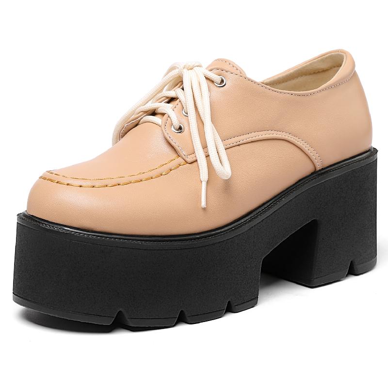 Fashion Punk High Heels Loafer Shoes Platform Elegant Round Toe Women's Pumps Lace Up Black Heeled Shoes Ladies Designer