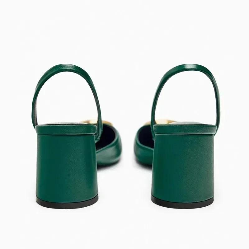 Sandals Women Pumps Metal Decoration Fashion Square Toe Chunky Heels Dress Shoes Elegant High Heels Ladies Mules