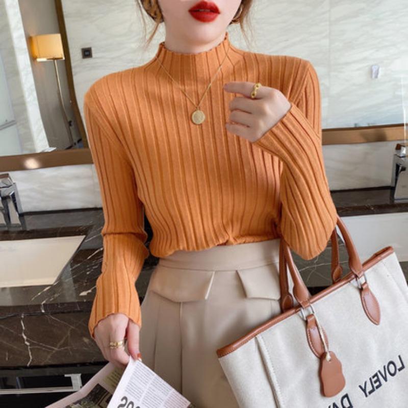 Half High Collar Pullovers Women Knitted Tops Autumn And Winter Long Sleeve Sweater Fashion Slim Fit Clothes 29174