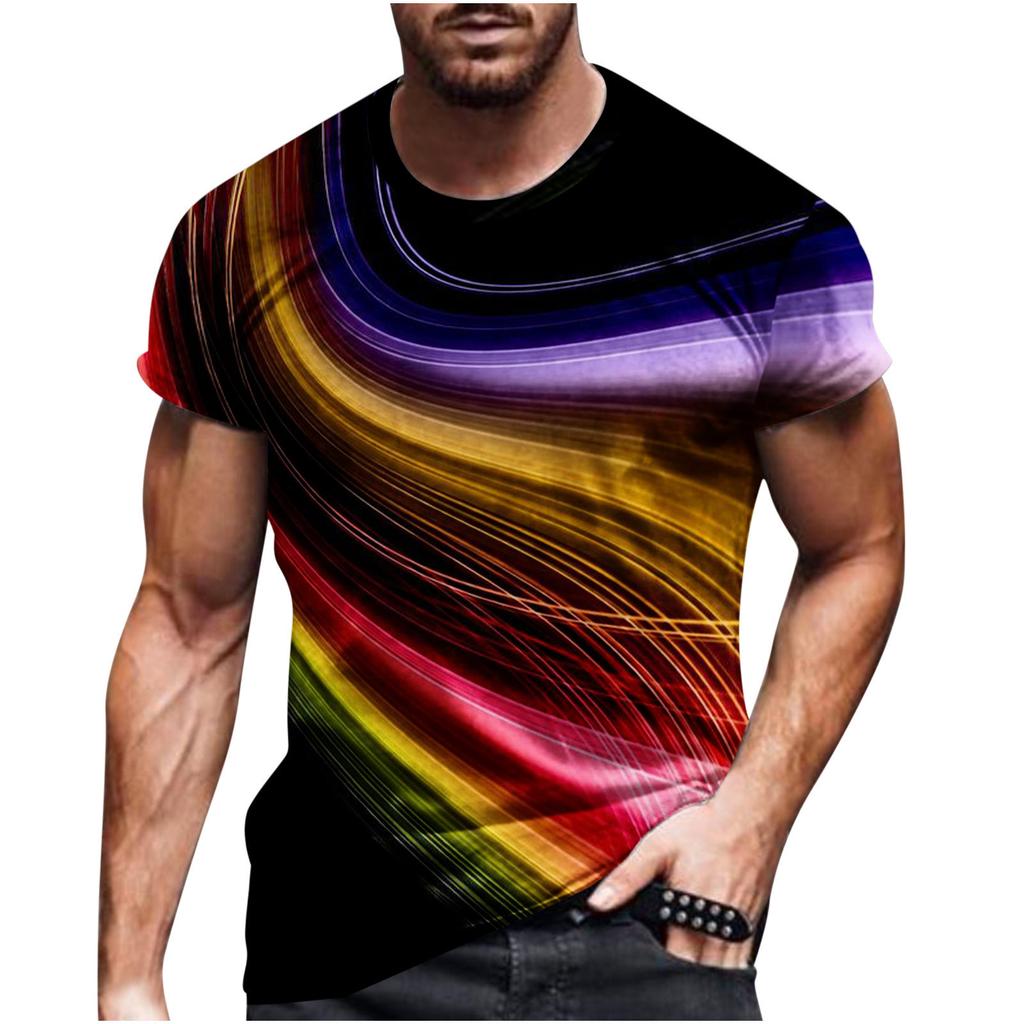 Sommer Rundhals 3D Linienverlauf Druck Top Modische Lässige Kurzarm Herren T-Shirts