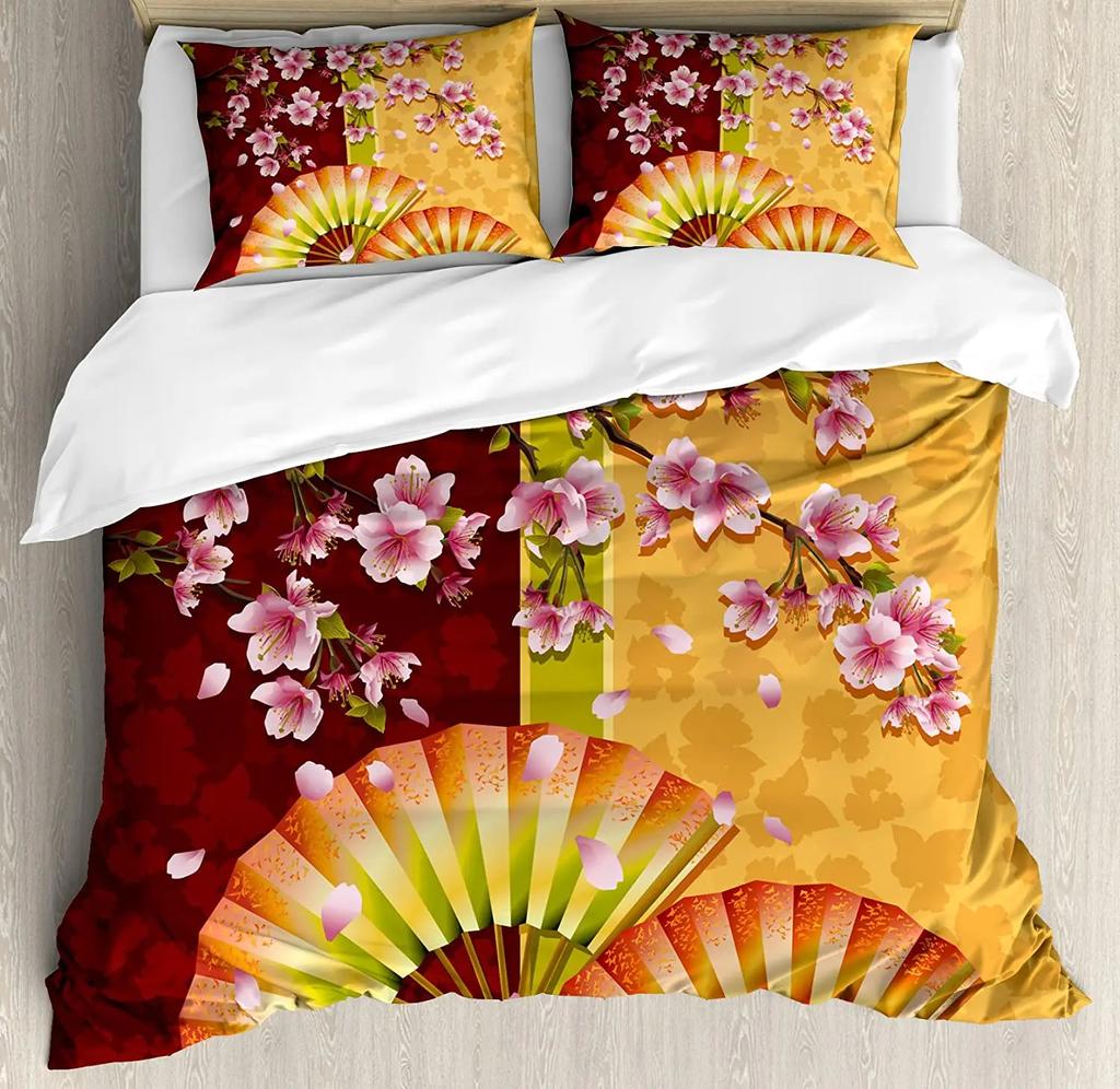 Japanese Bedding Set For Bedroom Bed Home Branch Of A Flourishing Sakura Tree Flowers Cher Duvet Cover Quilt Cover Pillowcase