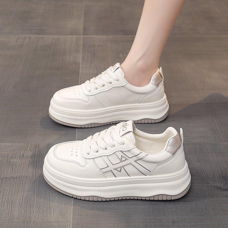 Thick Baseplate Shoes Women's New Height Increase In Spring and Autumn 2025 Casual Versatile Leather Casual Breathable Little White Shoes Women
